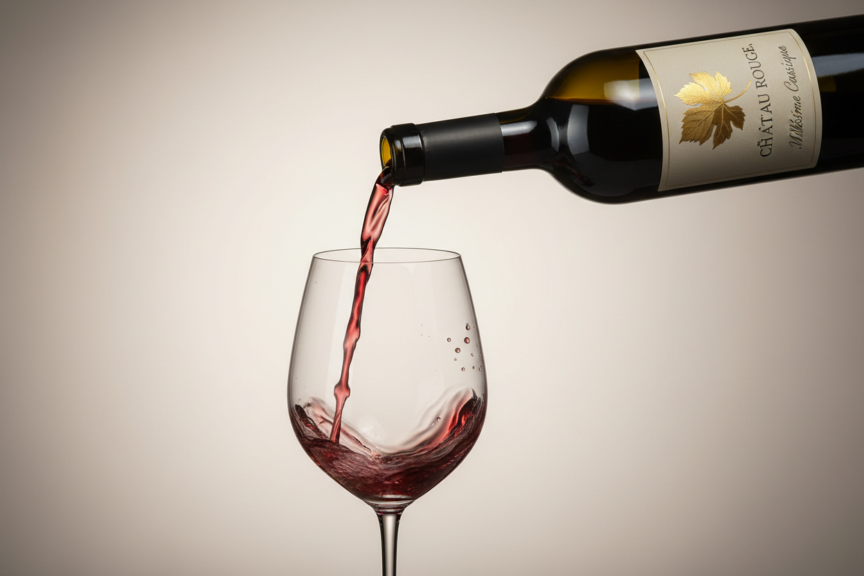 Wine being poured into a glass from a bottle